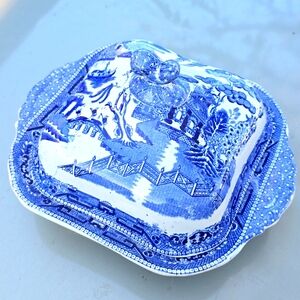 Antique Rare 1832 Ridgway Blue Willow Covered Vegetable Bowl Tureen Large 10.5"
